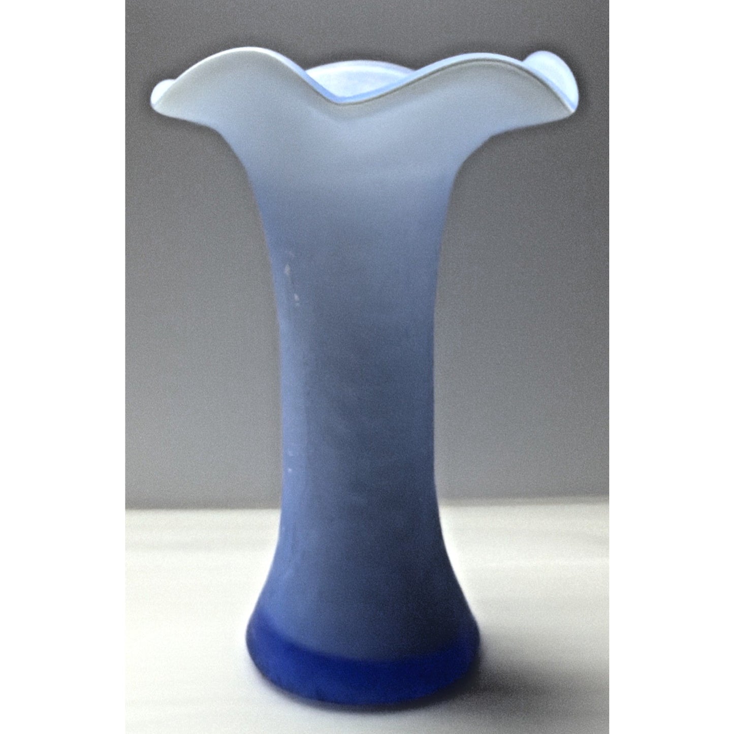 Victorian Powder Blue Crackle Glass Jack Pulpit Vase Cased White Purple Glow