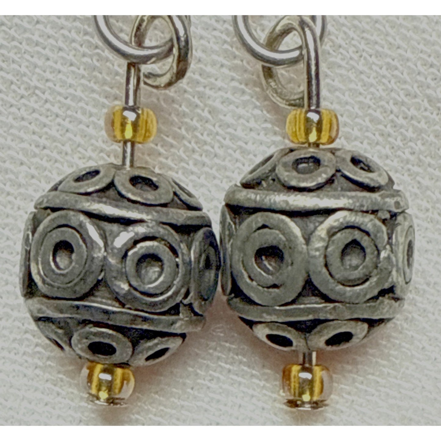 Vintage Sterling Silver Round Ball Bead Drop Earrings Bali Wire Moroccan