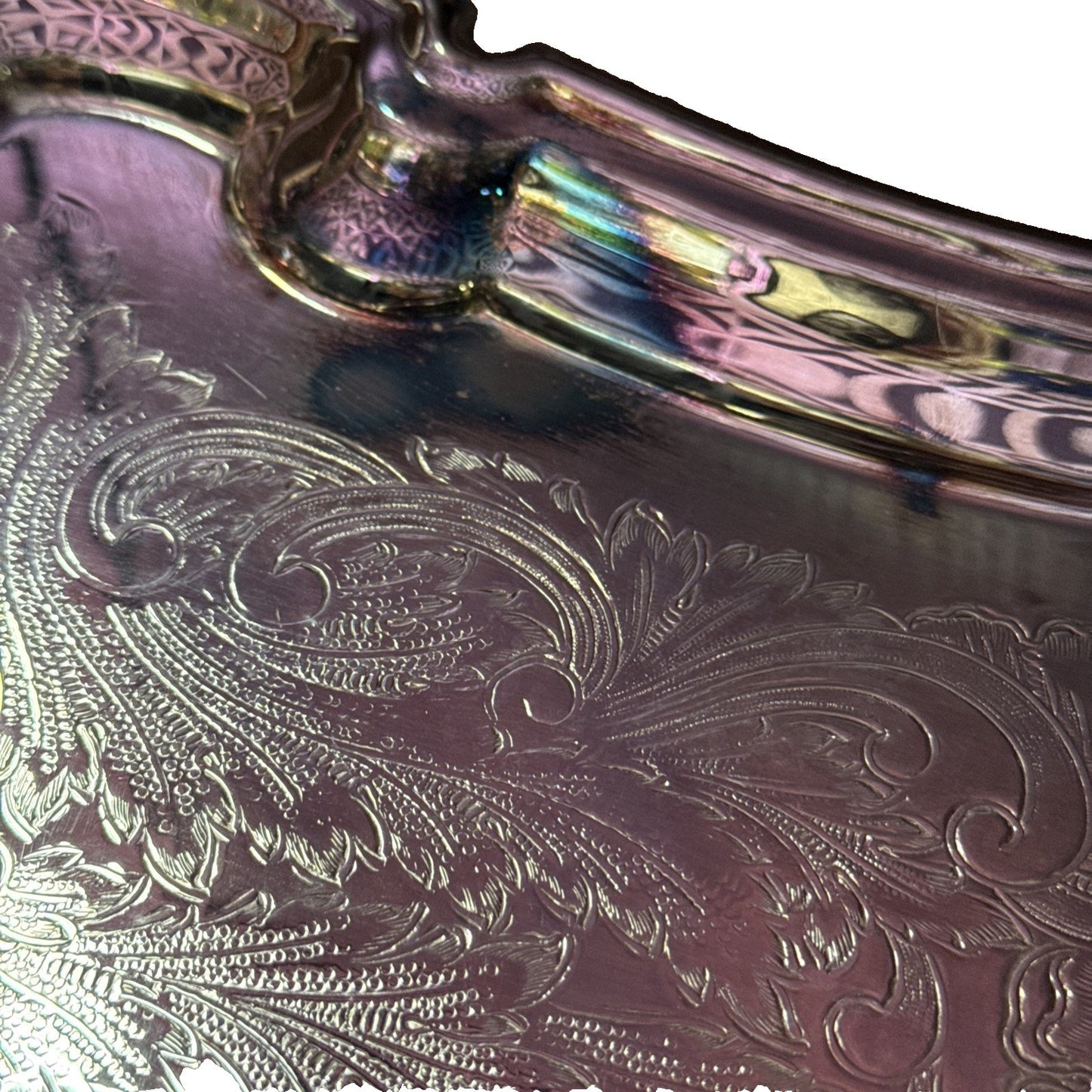 Vtg Silverplate Footed Serving Tray Butler Handles Ornate Engraved Rococo 23.5"