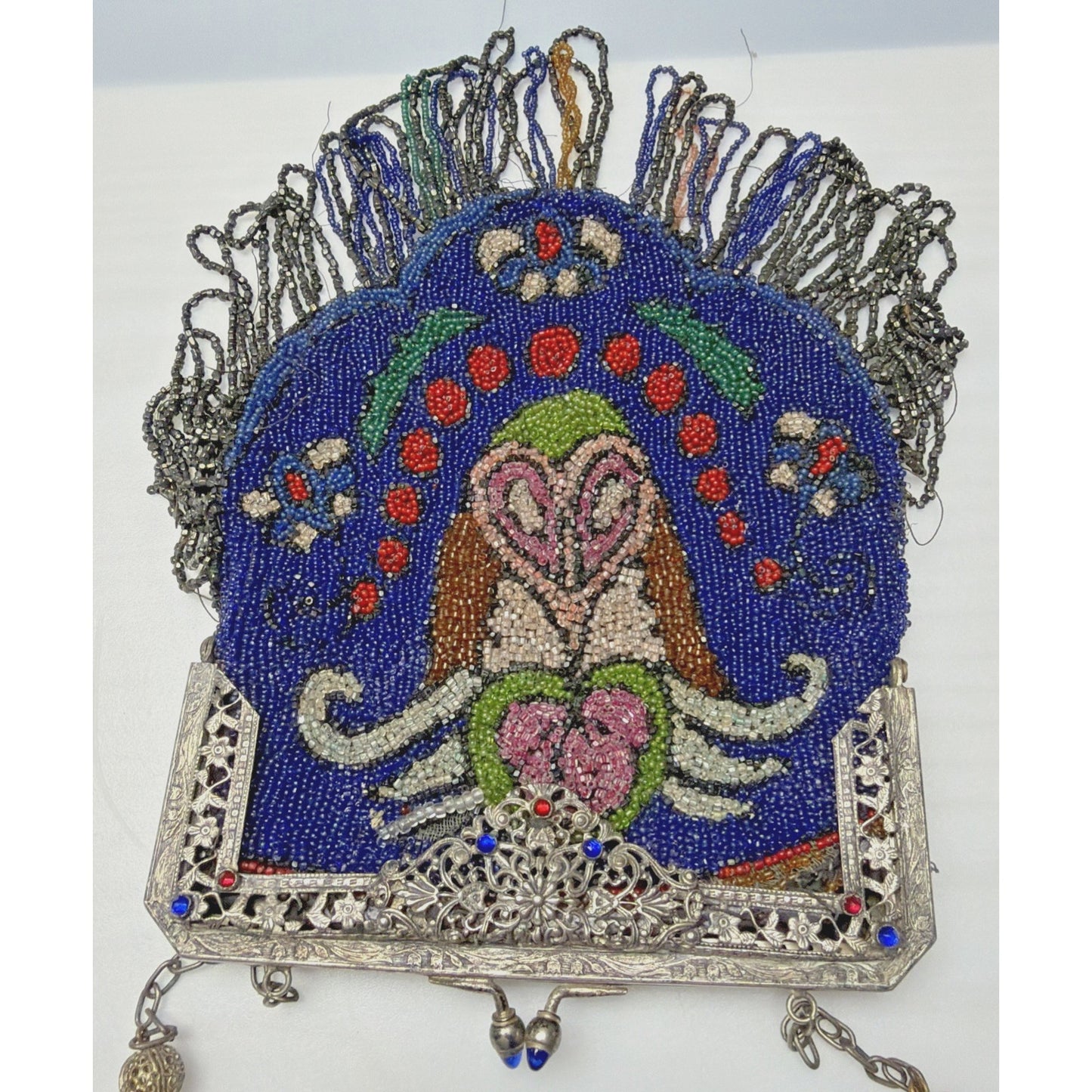 Art Deco Micro Beaded Flapper Bag Purse Ornate Metal Frame Bezel Jewel Kiss Lock