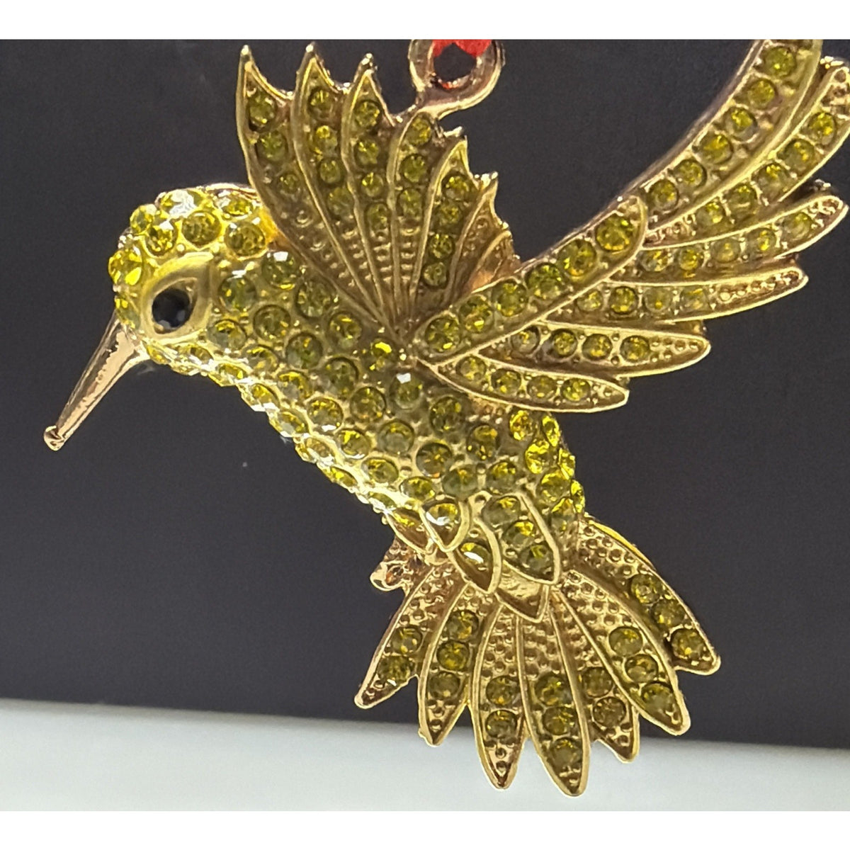 Rhinestone Gold Yellow Hummingbird Ornament Black Eyes