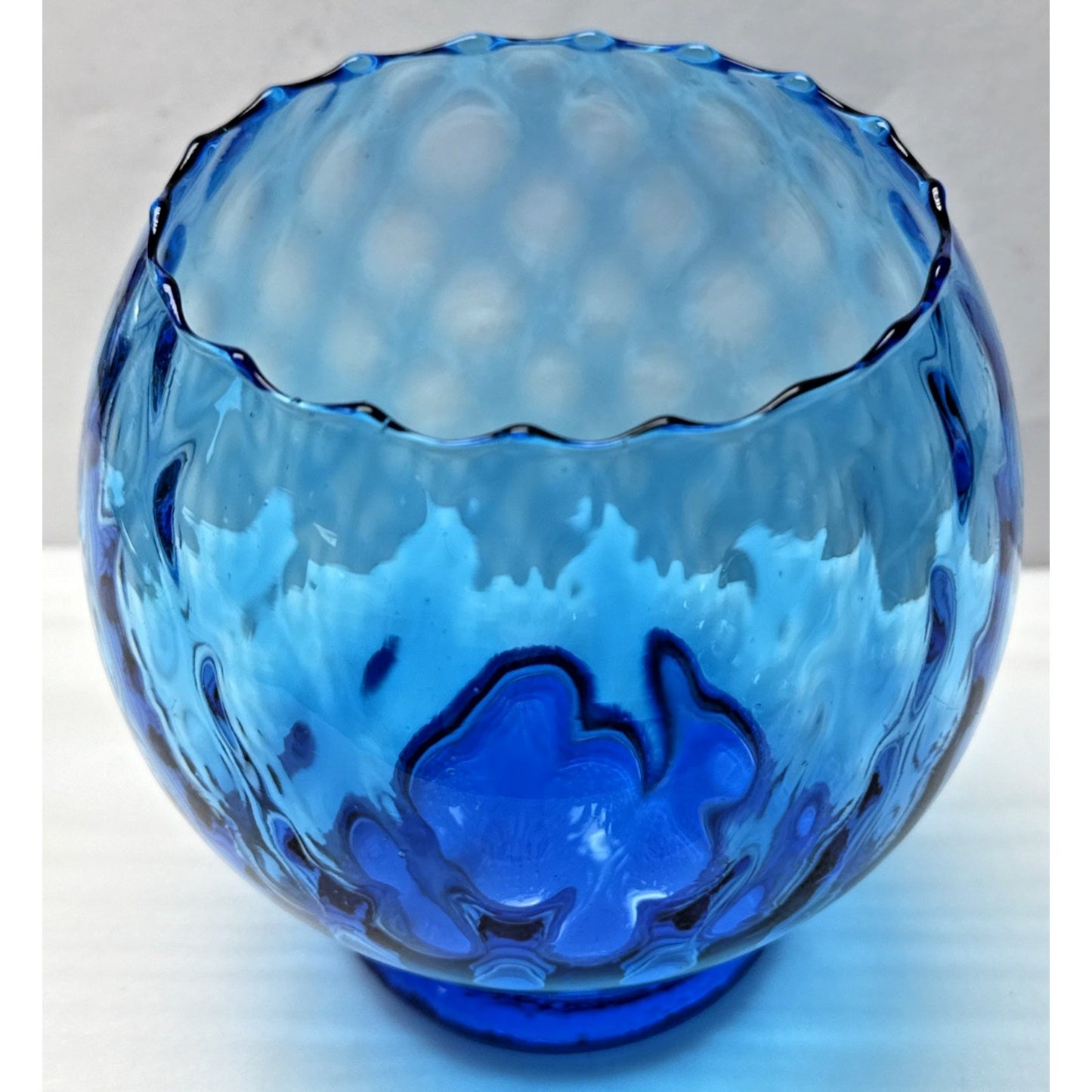 MCM Empoli Blue Diamond Optic Footed Vase Rose Bowl Blown Glass As Is