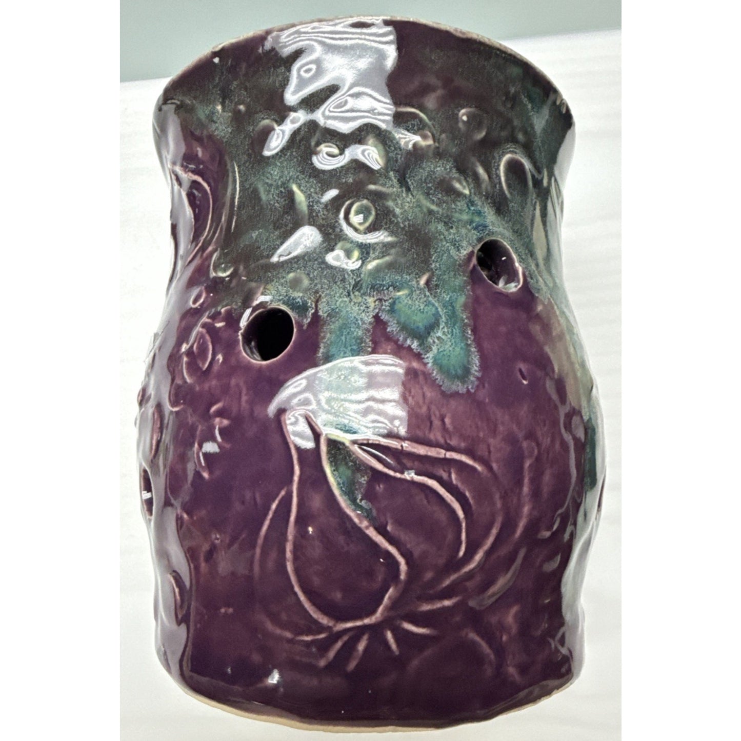 Studio Art Pottery Garlic Keeper Jar Canister Figural Lid Drip Glaze Signed