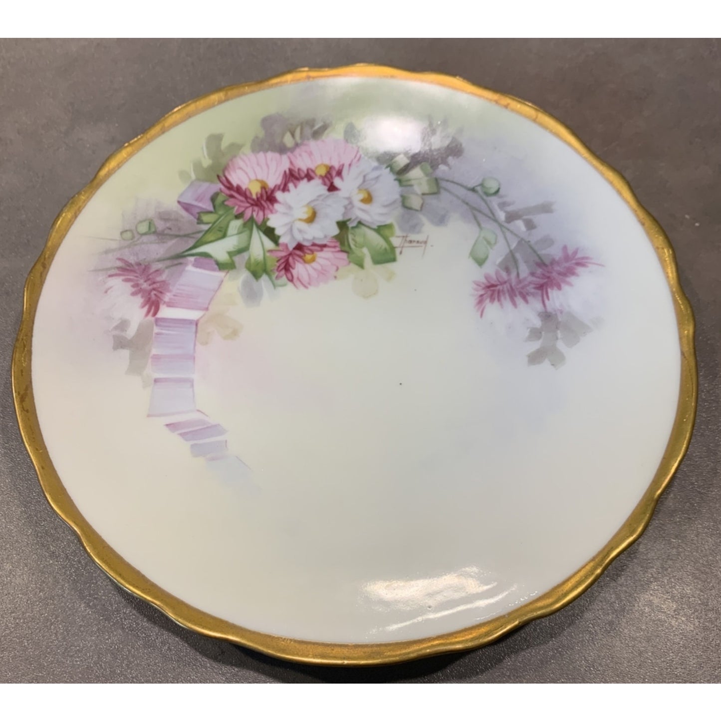 Old GD & Cie Avenir Limoges Hand Painted Plate Floral Gold Rim Signed Tharaud