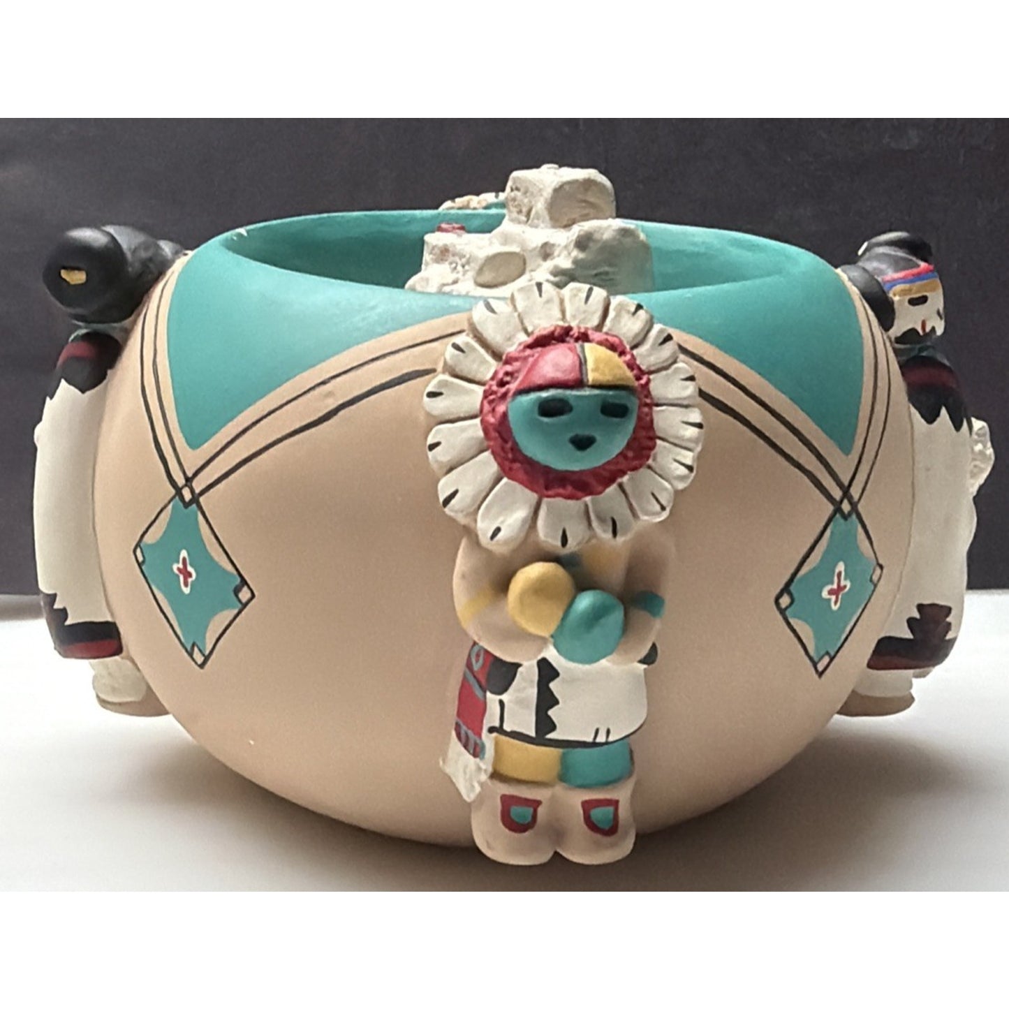Friendship Bowl Teissedre Pueblo Pottery Ceramic Kachina Dancers House As-Is