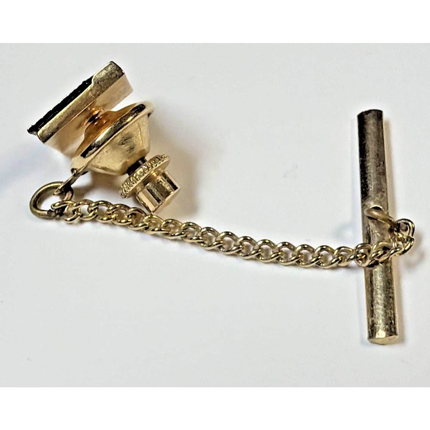 Vintage Pierre Cardin Square Black Lined Gold Tone Tie Bar Pin Tack