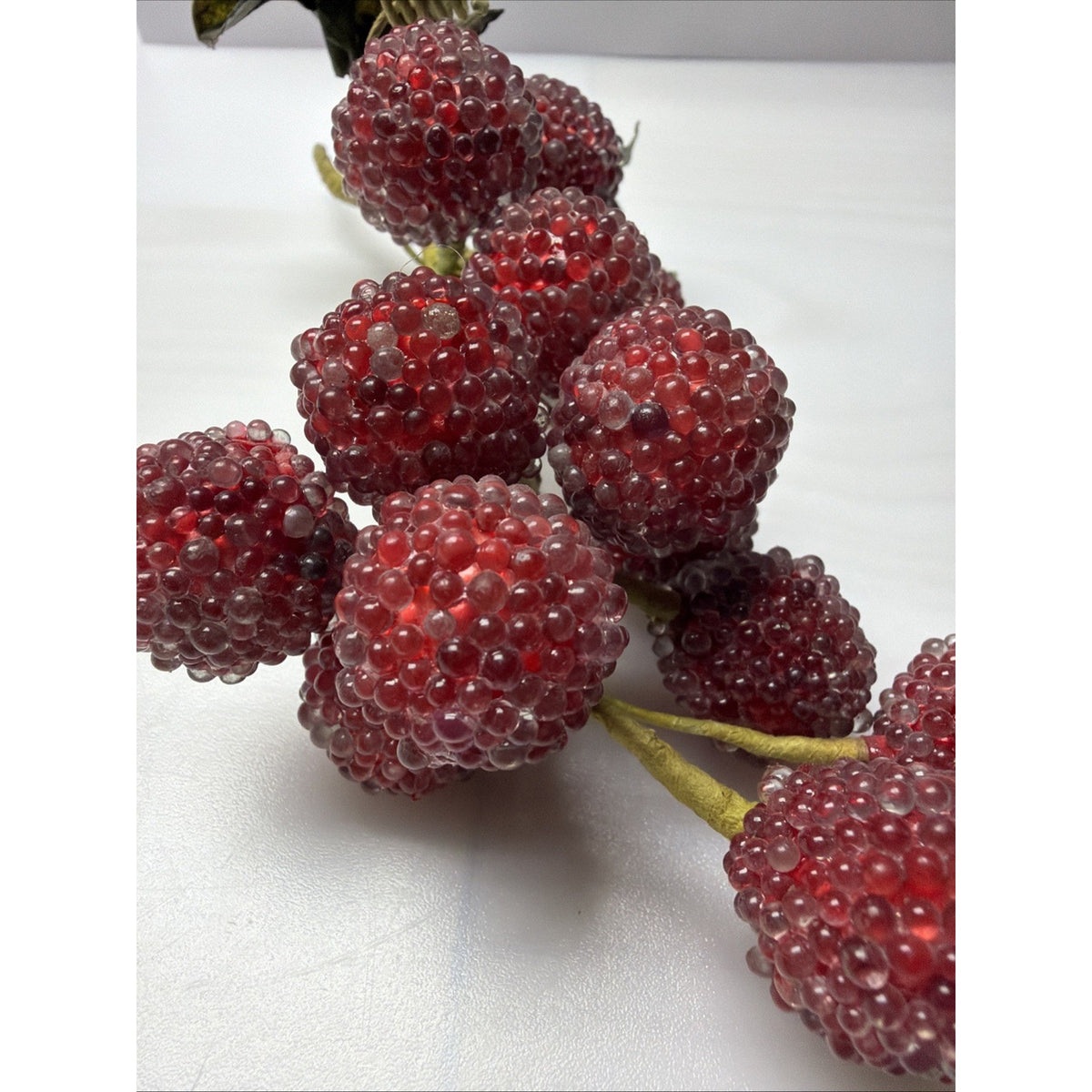 MCM Grape Cluster Glass Beaded Stem Leaves Fruit Red As Is