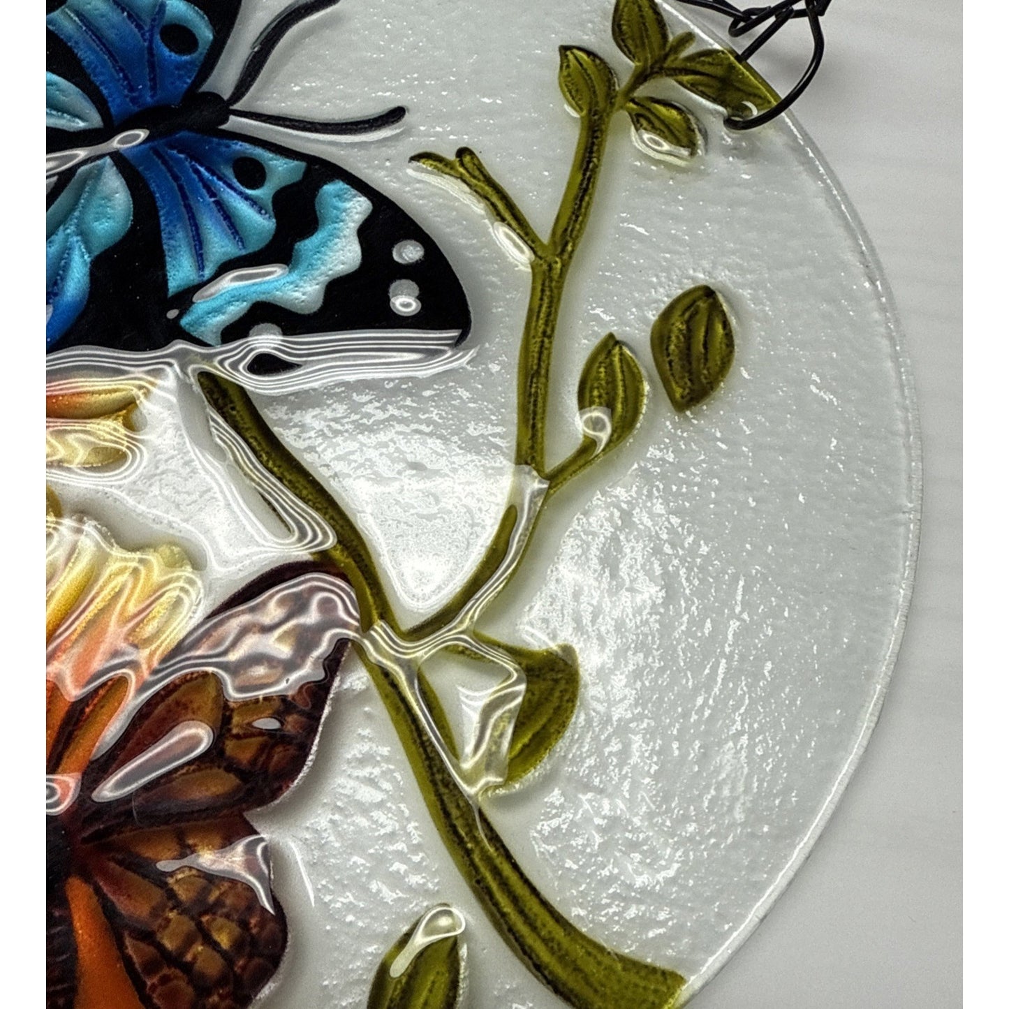 Stained Glass Painted Butterfly Sunflower Suncatcher Rimless Hanging Glass