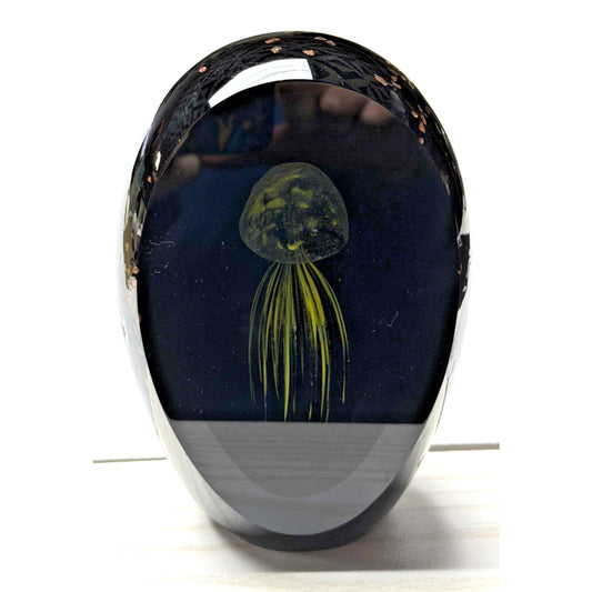 Vtg Black Glass Window Paperweight Aventurine Goldstone Jellyfish UV Reactive