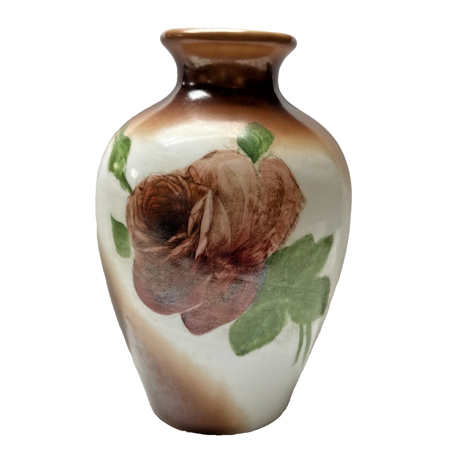 EAPG Victorian Fostoria Opaque Milk Glass Hand Paint Green Rose Bulb Vase As-Is
