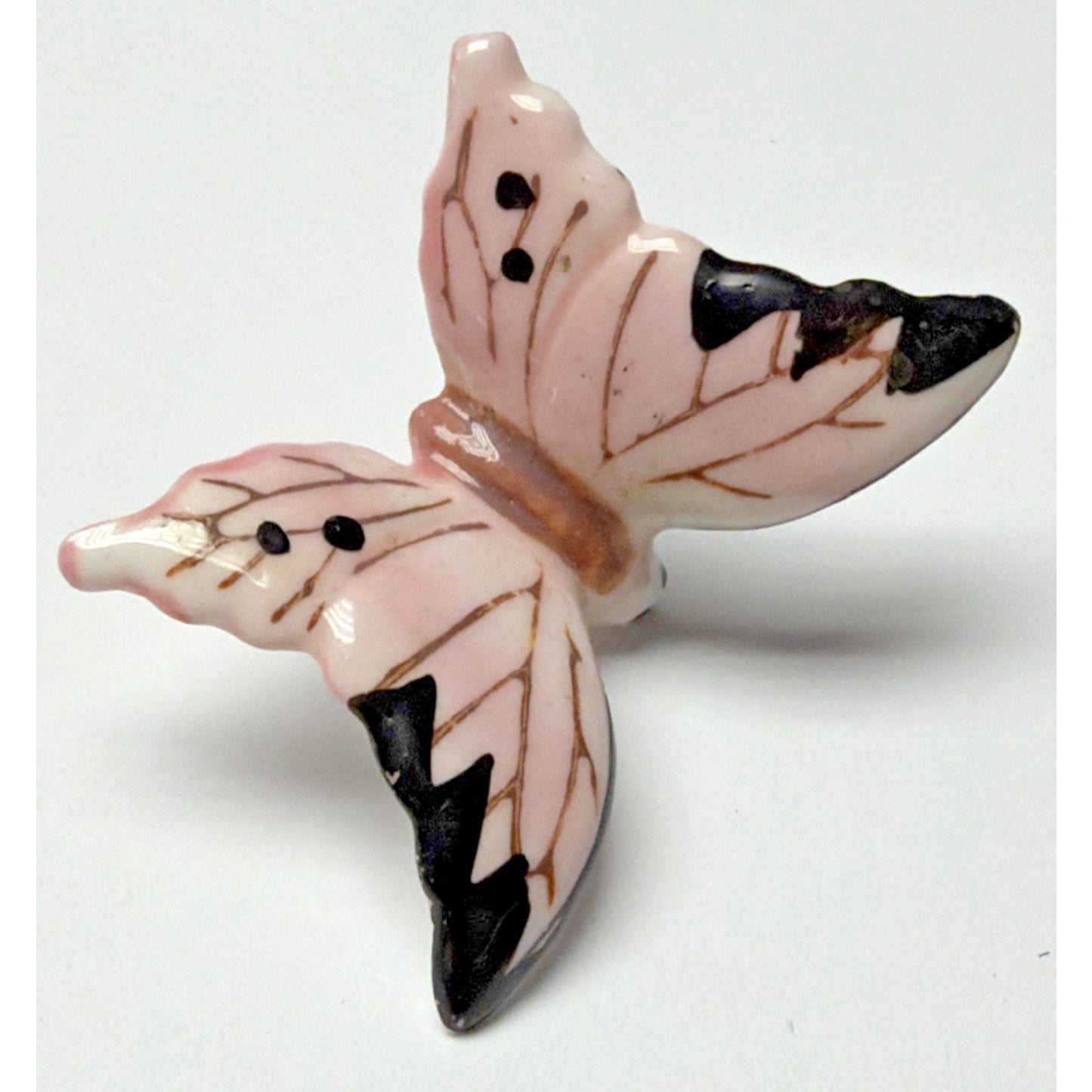 Vintage Hand Painted Porcelain Butterfly Pin Pink Black Monarch Japan