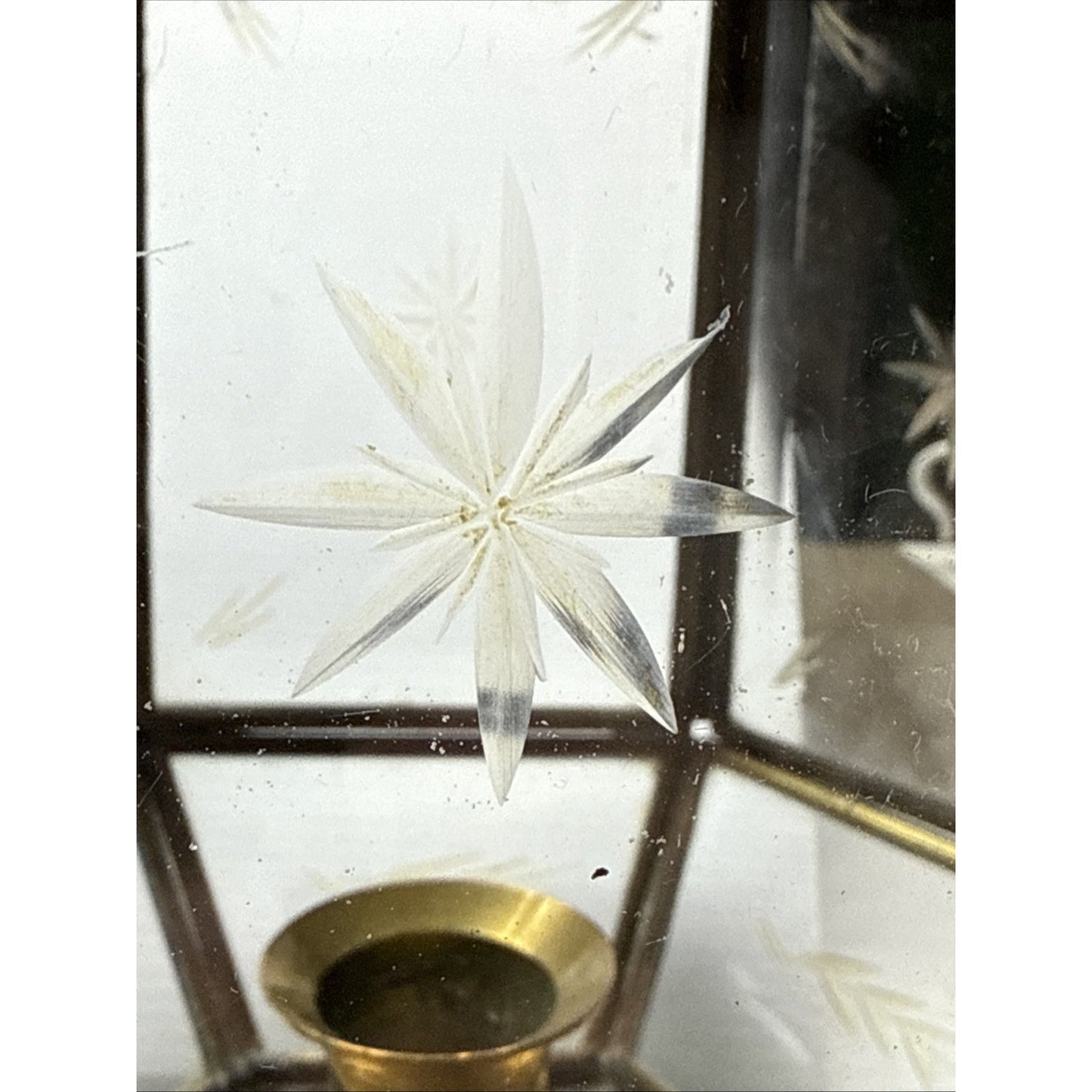 Vintage Yuksel Lambalari Turkish Shepard Brass Candle Lantern Lamp Etched Glass