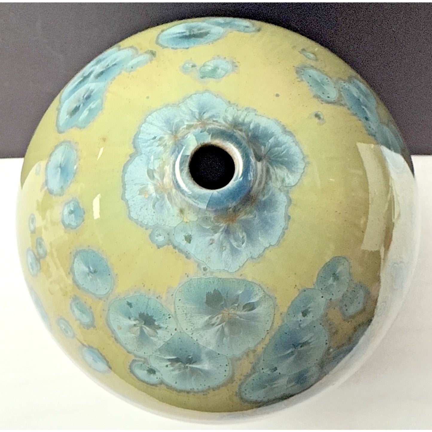 Modern Studio Art Pottery Crystalline Glaze Vase Weed Pot Blue Green As Is
