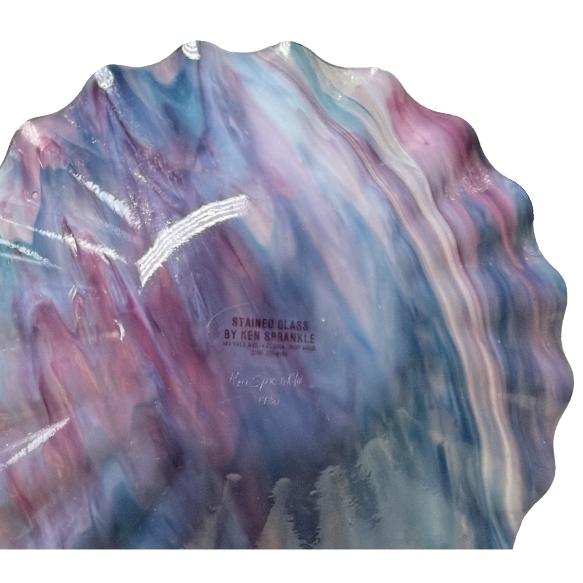 Vintage Ken Sprankle Stained Art Glass Crimped Edge Bowl Marbled Abstract As Is