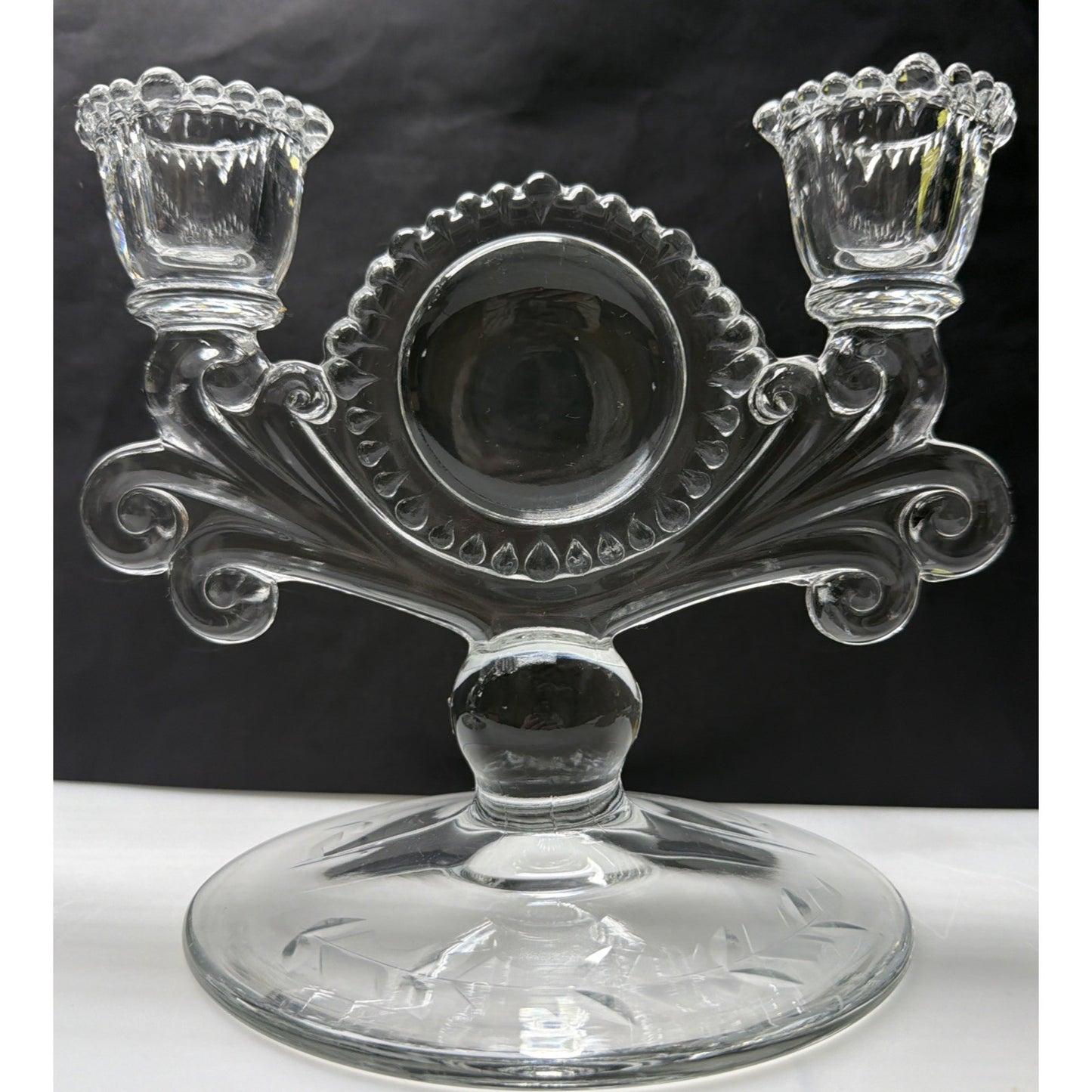 Vtg Lot of 2 Paden City Glass #555 Vermillion Mr B Candle Stick Holders Pillar