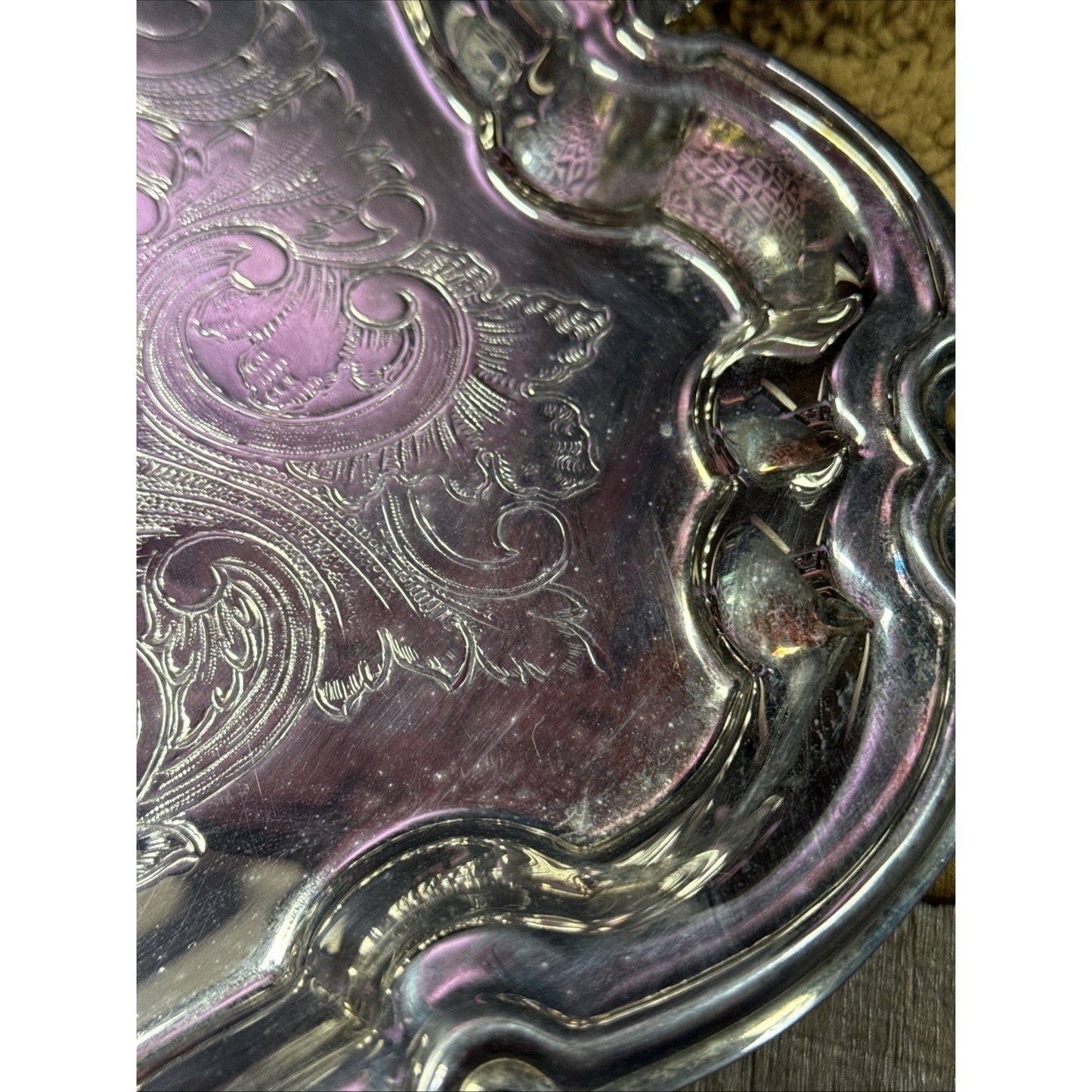 Vtg Silverplate Footed Serving Tray Butler Handles Ornate Engraved Rococo 23.5"