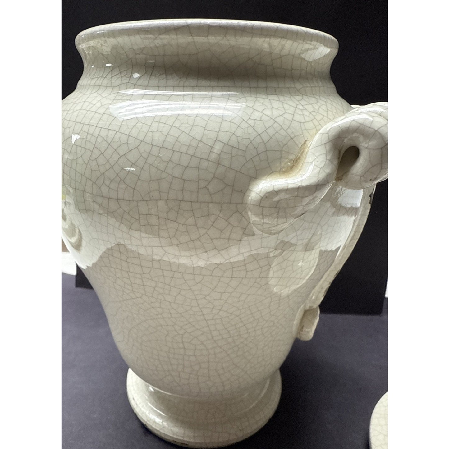 Vintage Leona Lavorato A Mano Italy Crackle Glaze Cream Canister Jar 8.5" As-Is