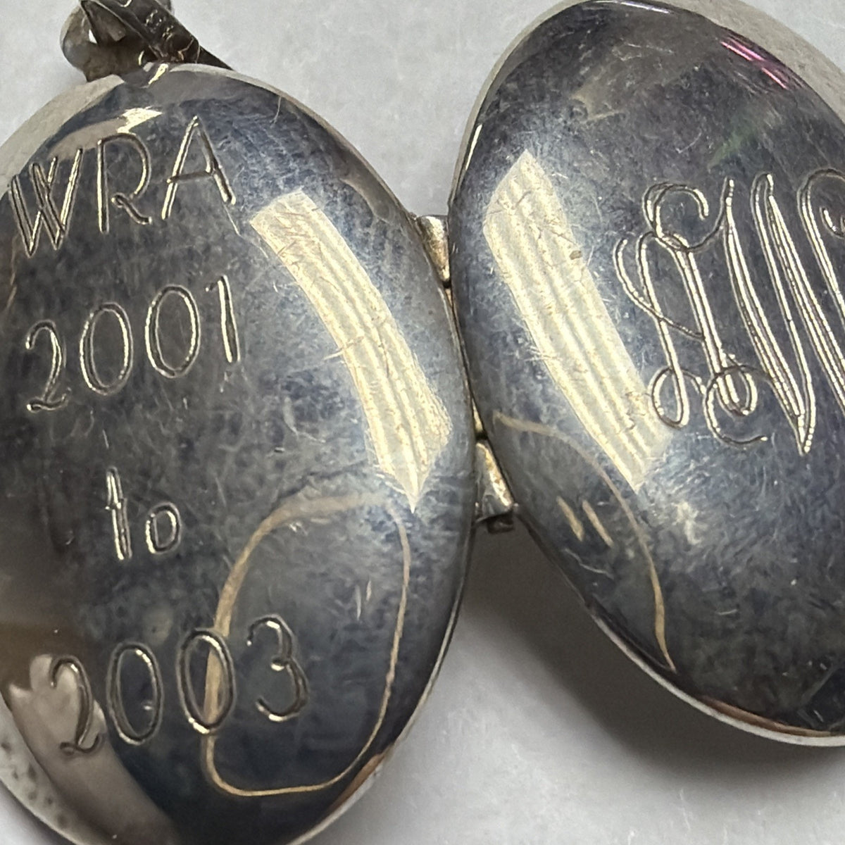 Vintage Sterling Silver Locket Pendant Etched Monogram As Is