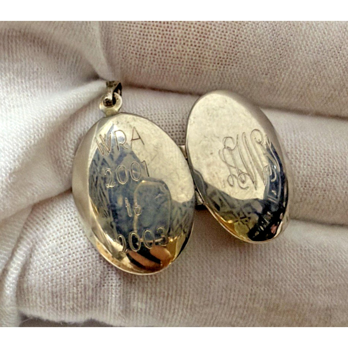 Vintage Sterling Silver Locket Pendant Etched Monogram As Is