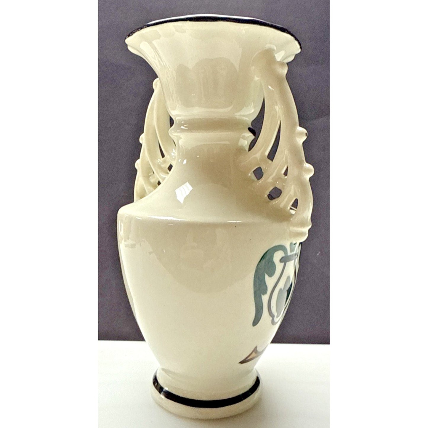 Art Deco Czech Art Pottery Bohemian Double Handle Vase Hand Painted