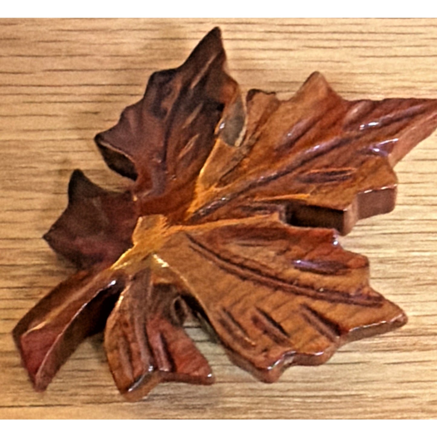 Vintage Carved Wood Maple Leaf Brooch Pin As Is