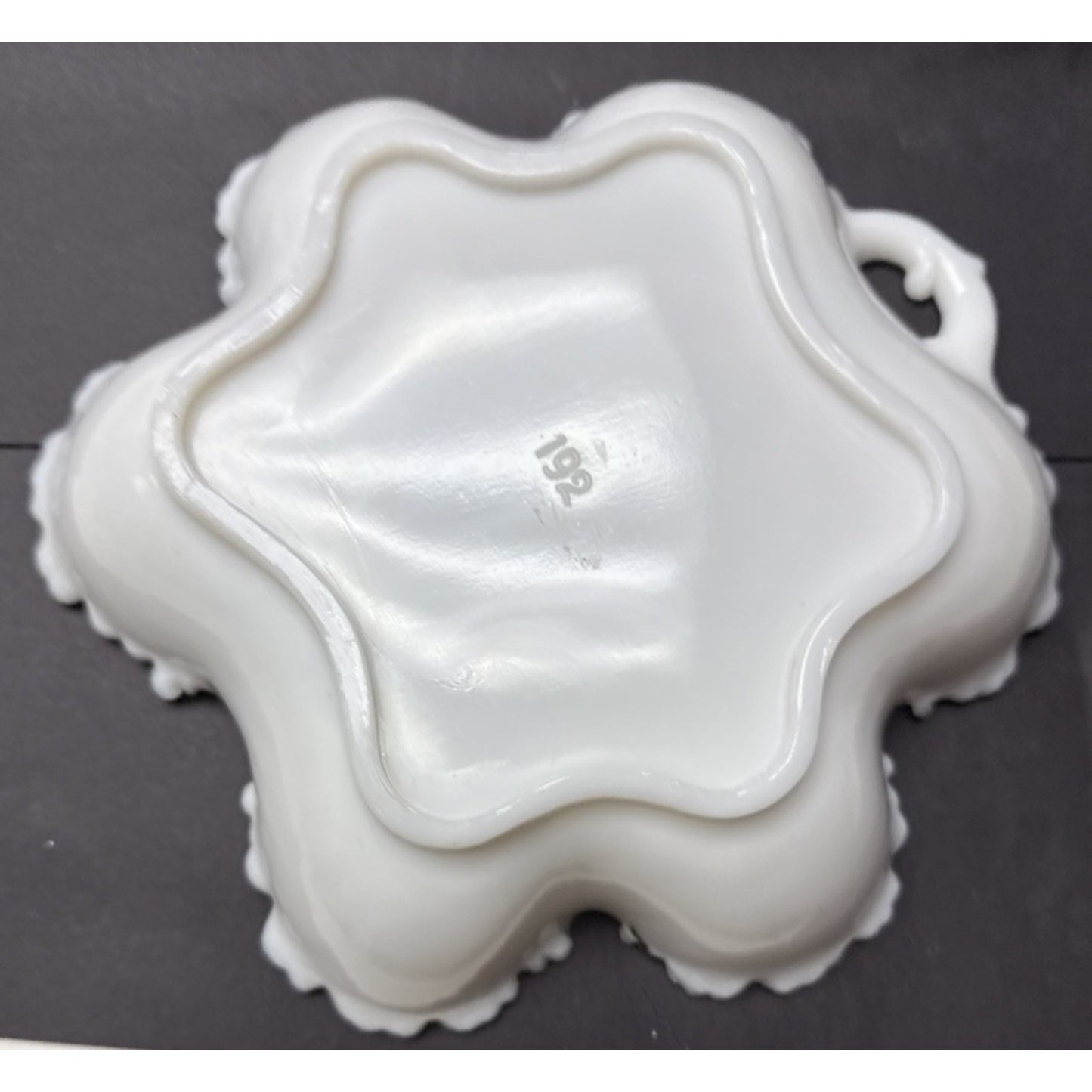 EAPG Dithridge Glass Opalware No 192 Open Handle Card Receiver Trinket Bowl