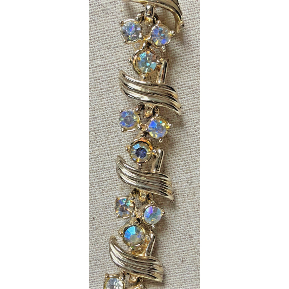 Vintage Aurora Borealis Crystal Choker Link Gold Tone Necklace Adjustable As Is