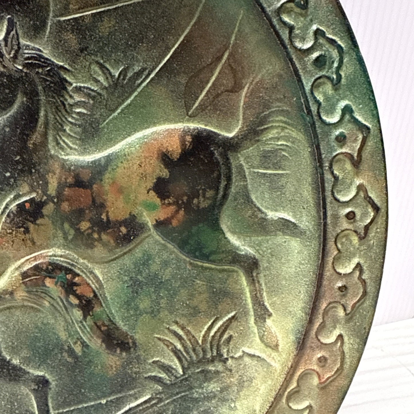 Antique Bradley Hubbard Cast Iron Wall Plaque Plate Wild Horse Stallions Bronze