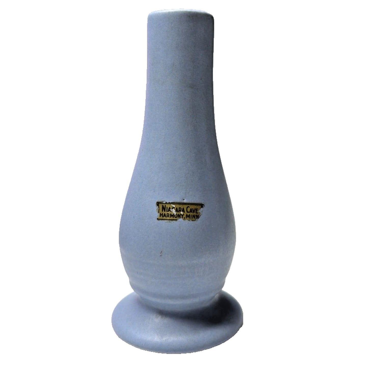 MCM RumRill Art Pottery Blue Rings Footed Bud Vase Niagara Cave Harmony Minn