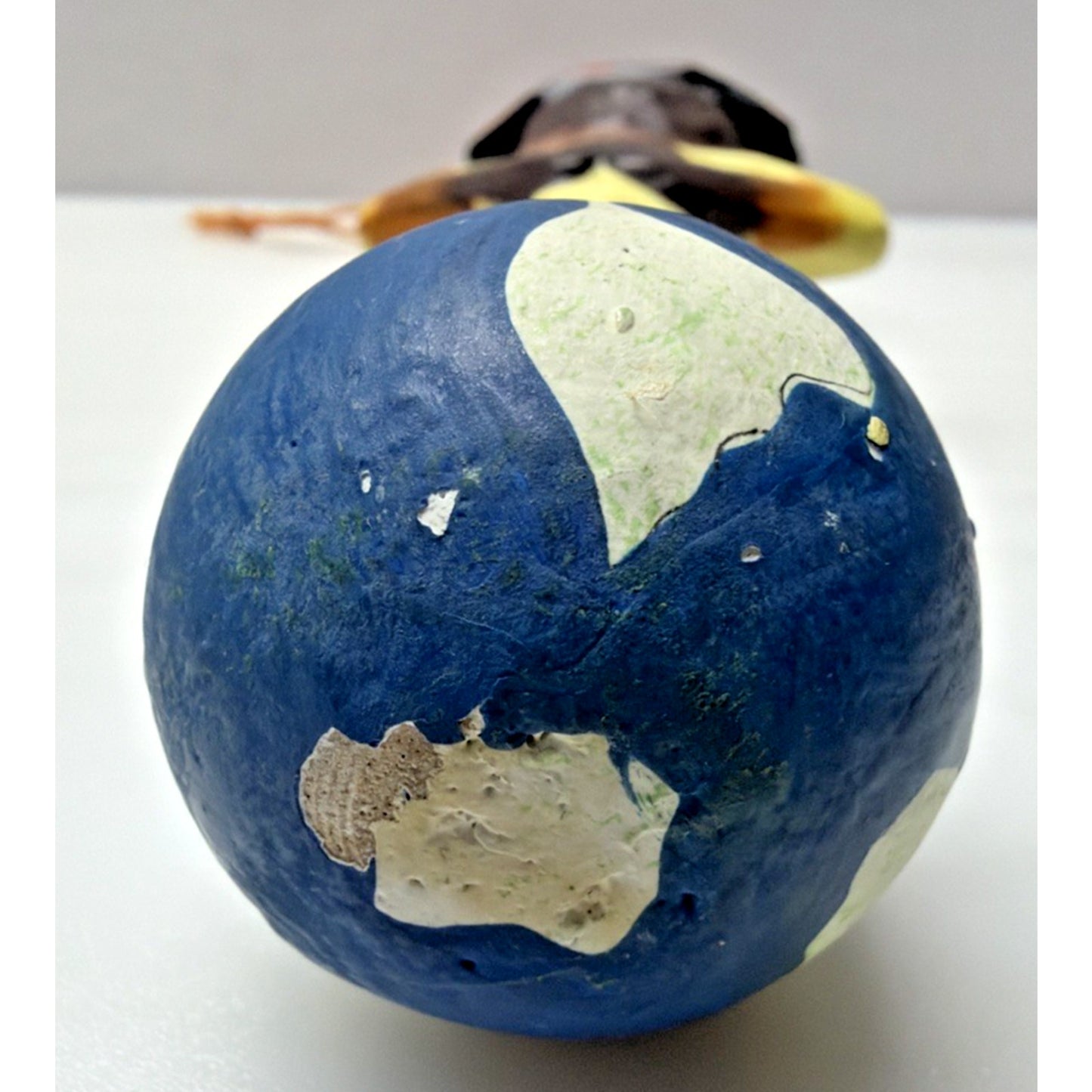 Folk Art Namaste Zen Cat Ornament Standing World Ball Plaster Hand Painted Read