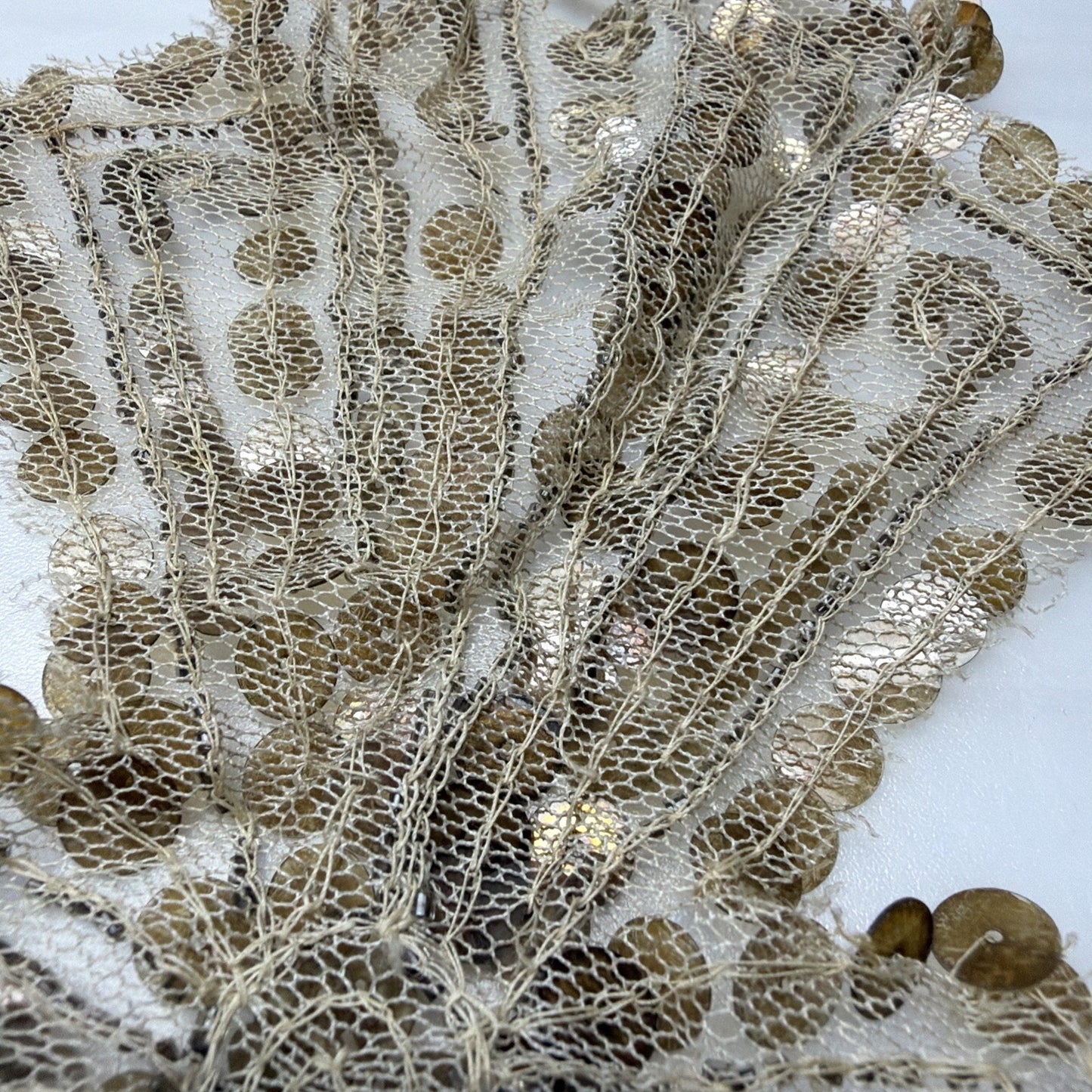 Antique Gold Sequined Tulle Lace Applique Bow Adornment As Is