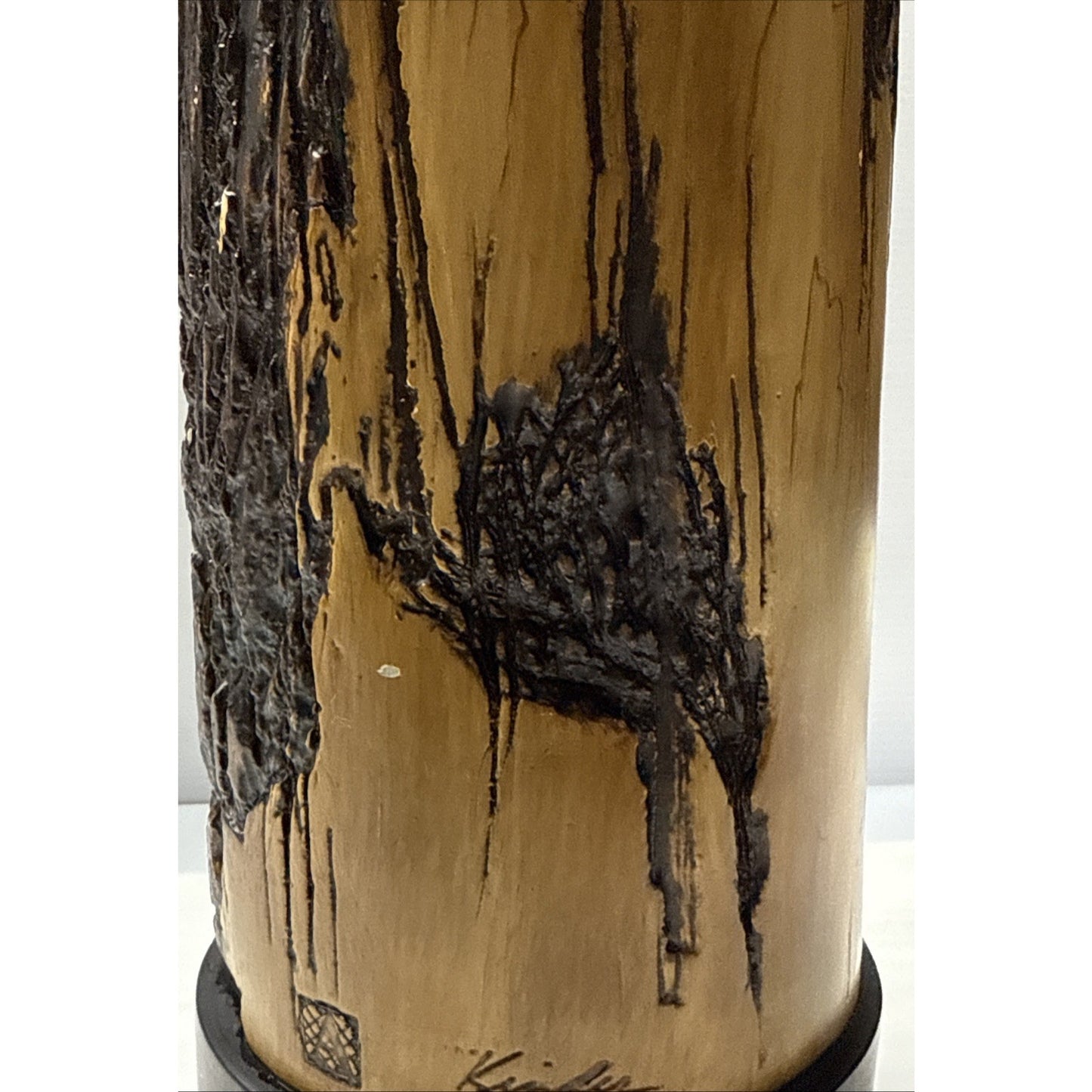 Carolyn Kinder Collection Faux Cypress Wood Urn Vase Pillar Black Pedestal As-Is