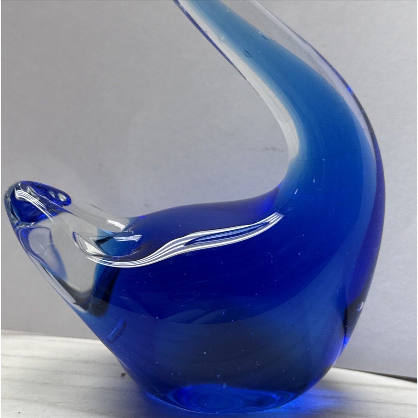 Vtg Murano Sommerso Art Glass Swan Long Neck Figurine Cobalt Blue Paperweight