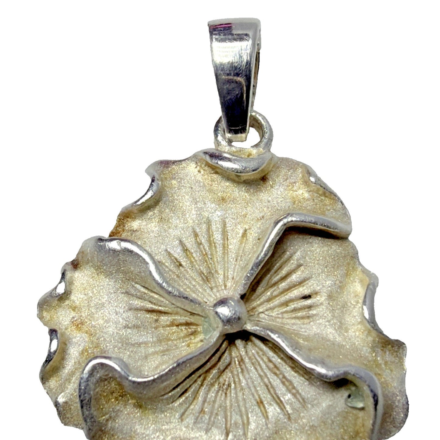 Vintage Sterling Silver Organic Hibiscus Flower Blossom Pendant Charm