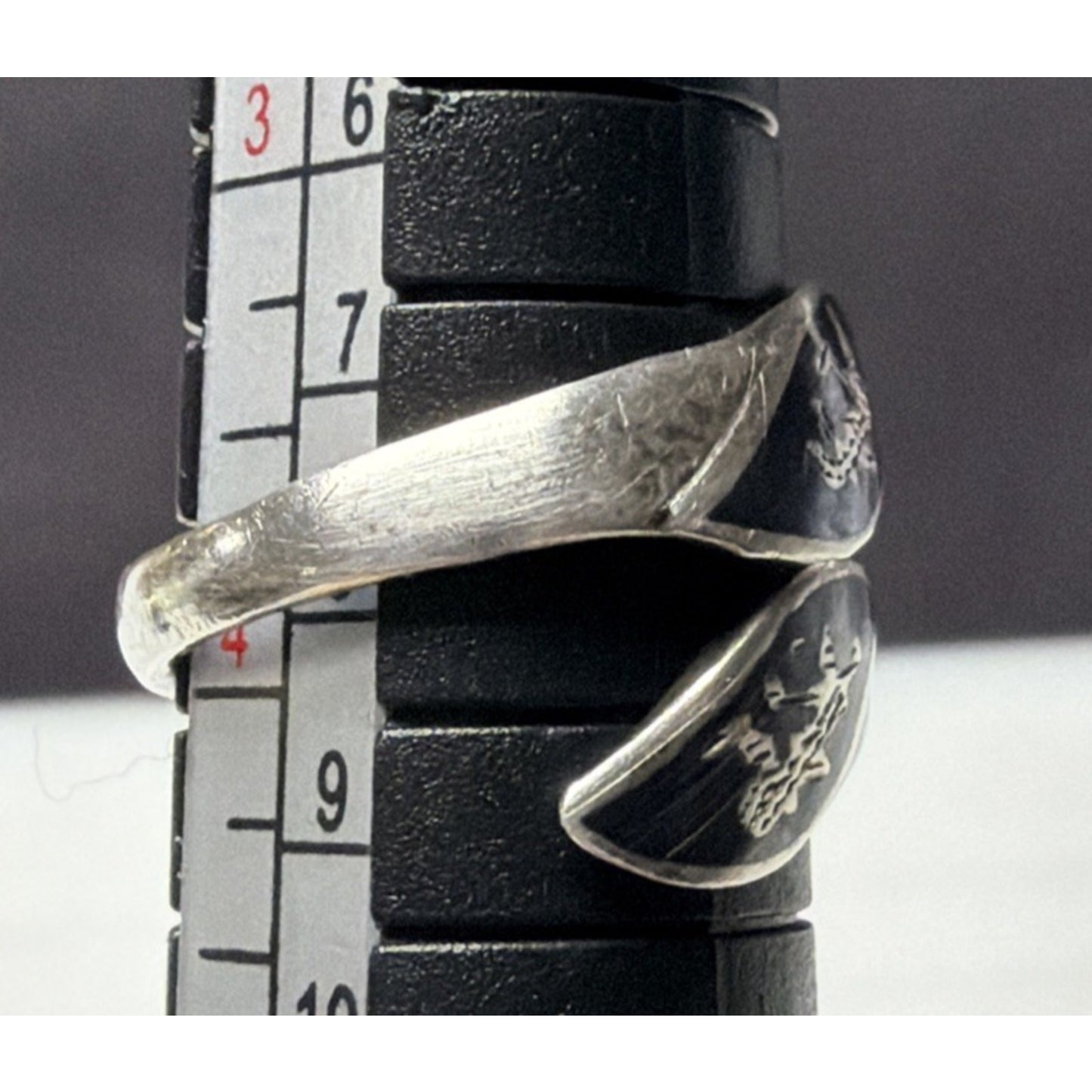 Vintage Sterling Silver Siam Niello Hindu Goddess Adjustable Bypass Ring Size 4