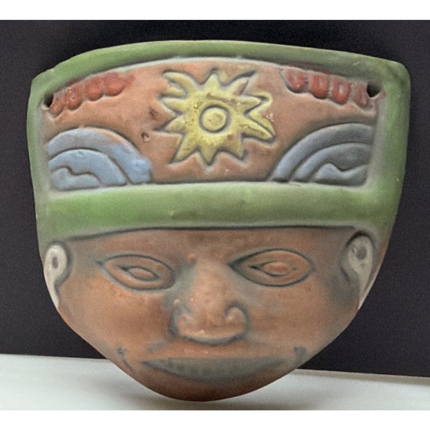 Vintage Lot of 3 Mesoamerican Terracotta Clay Mayan Aztec Warrior Wall Masks