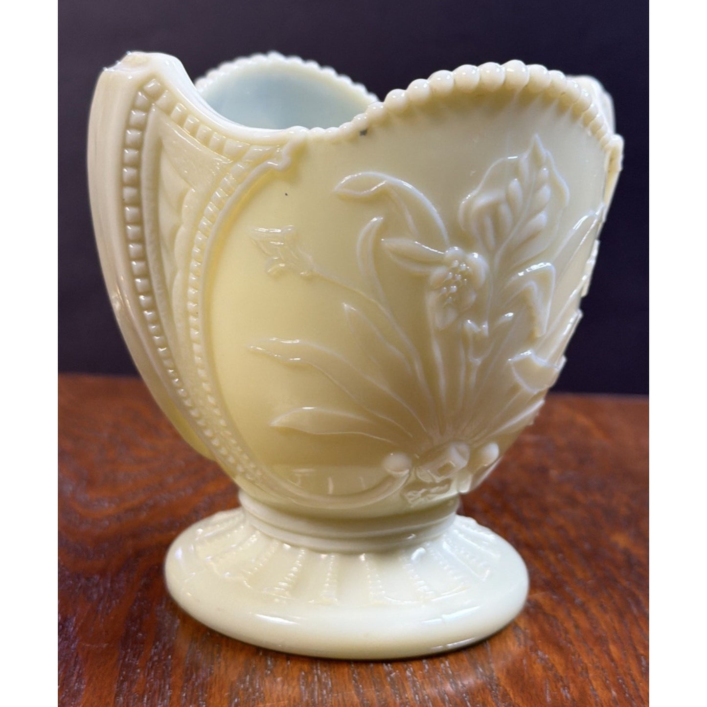 EAPG National Northwood Glass Iris Wild Bouquet Custard Spooner Spill Uranium