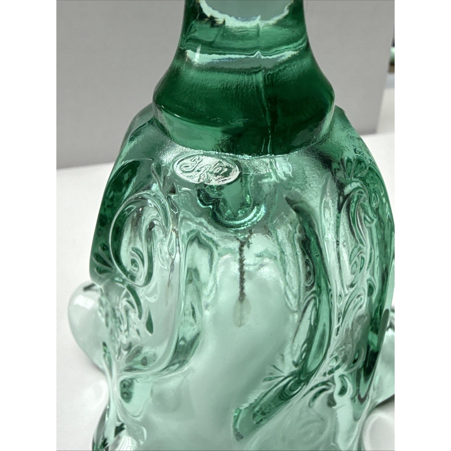 Vintage Fenton Glass Bell Sea Mist Green Pacific Swirl Ruffled Edge As Is