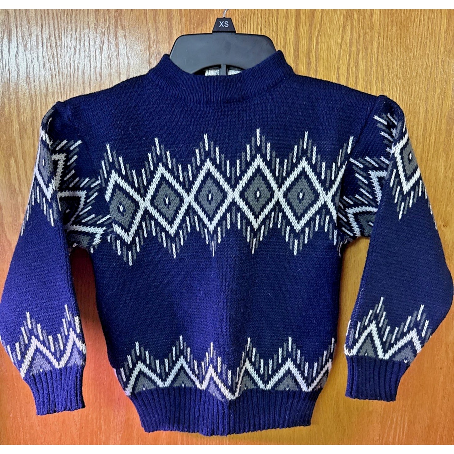 Vtg Skjaeveland Algard Norwegian Design Sweater Wool Childs Sz 6 Navy Gray White