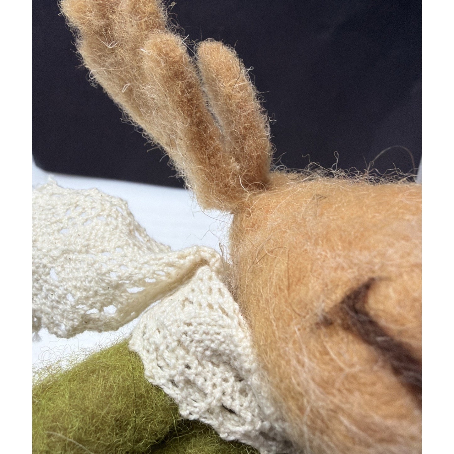 Felt Plush Christmas Moose Standing Green Sweater Lace Scarf Leggings As Is