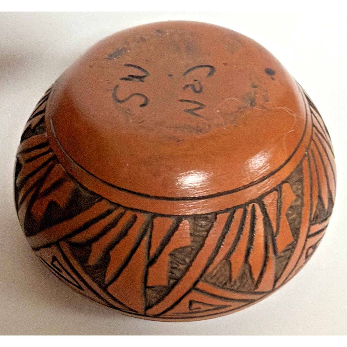 Vtg Navajo Art Pottery Jar Etched Native American Southwestern Pot Lid Signed