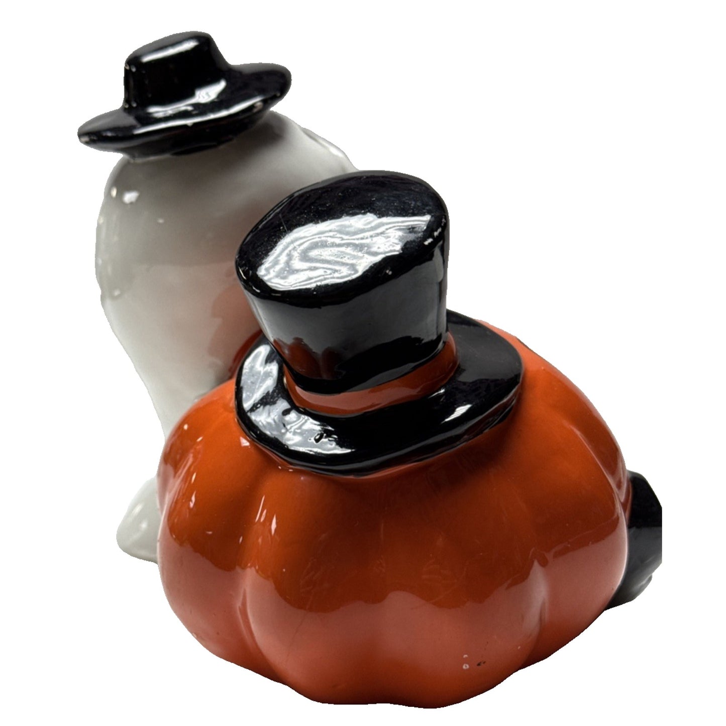 Vtg PR Taiwan Jack O Lantern Pumpkin Ghost Porcelain Figurine Lamp Painted As-Is