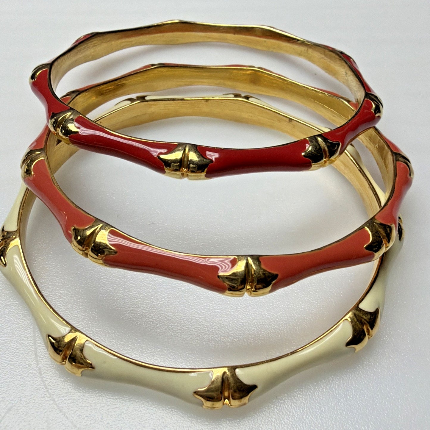 Vintage Lot of 5 Gold Metal Brass Enamel Bamboo Bracelets As Is