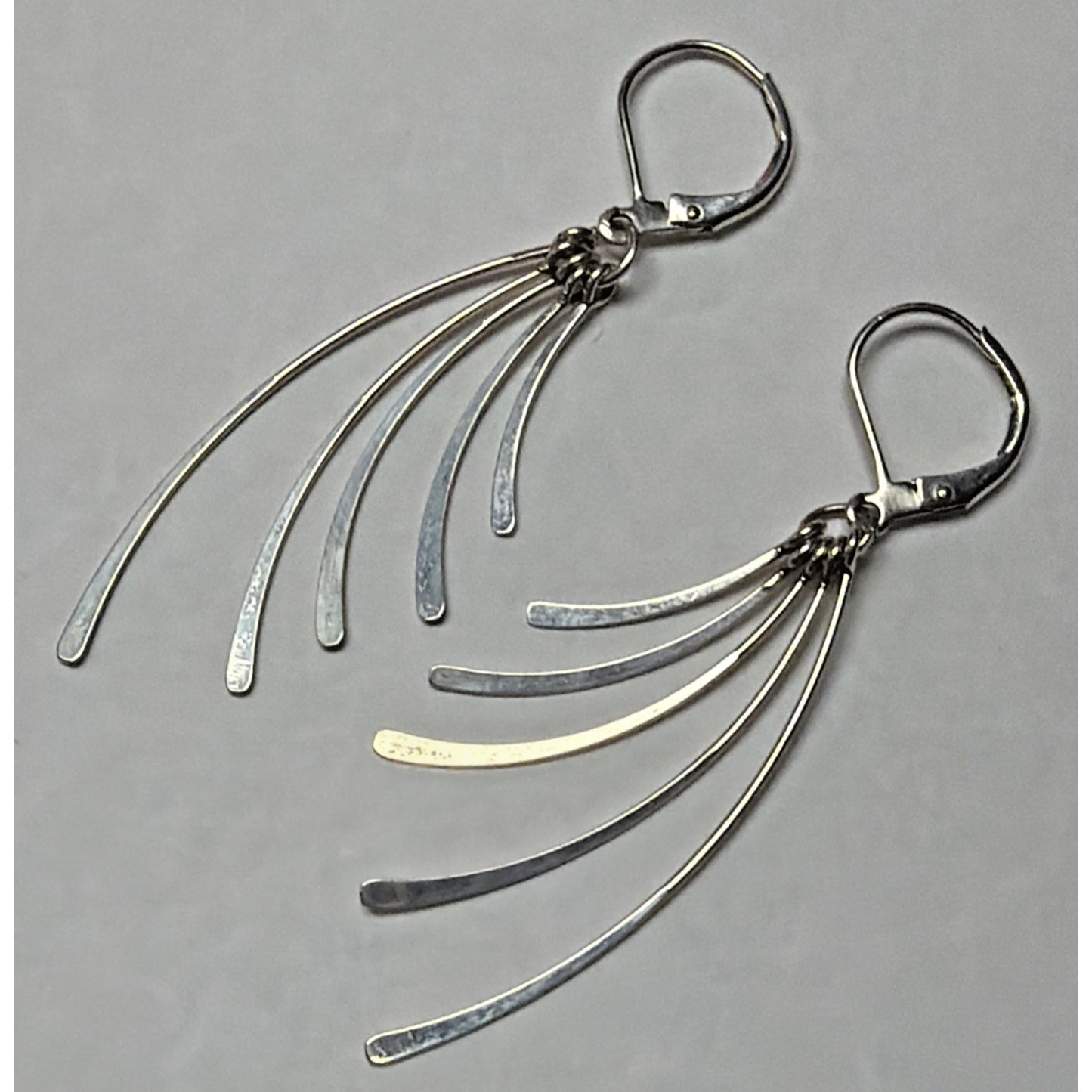 Vintage Sterling Silver Fan Fringe Feather Dangle Hinged Hook Earrings