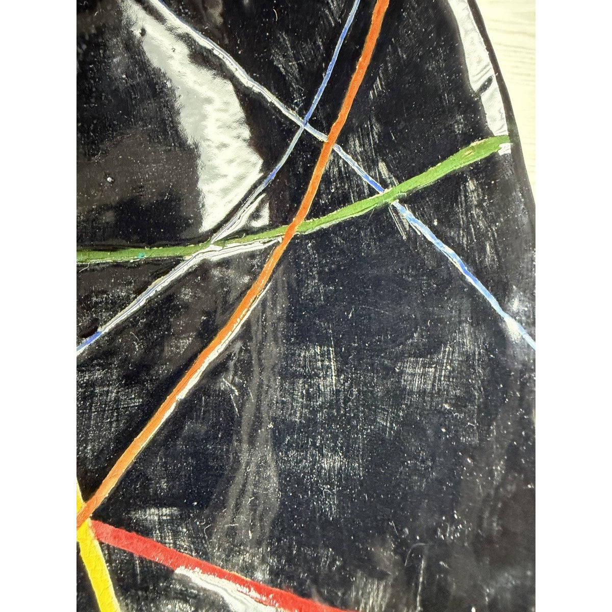 Studio Art Pottery Black Glazed Bowl Modernist Geometric Abstract Lines Read