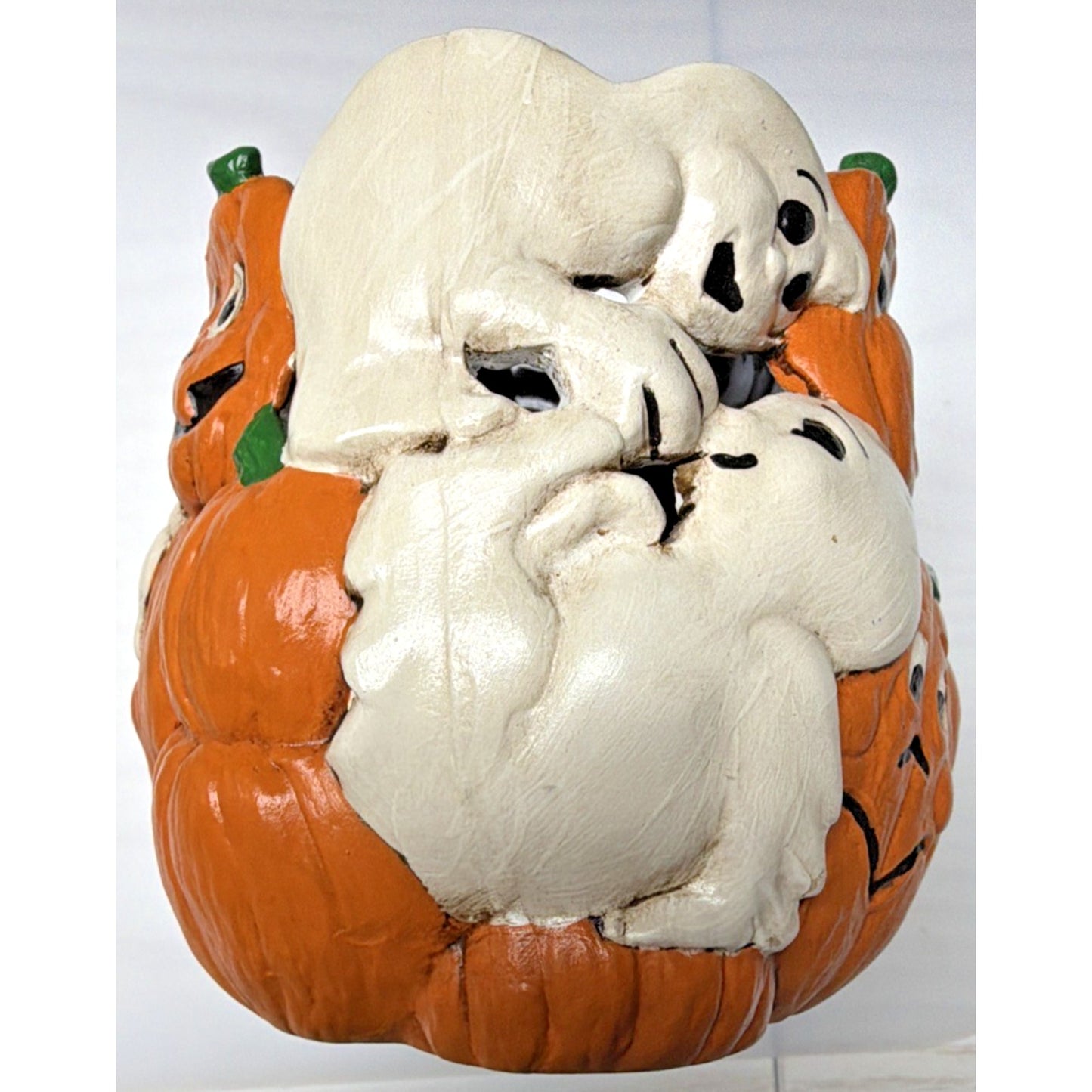 Vintage Holland Mold Halloween Ceramic Candle Holder Ghost Pumpkin Hand Painted