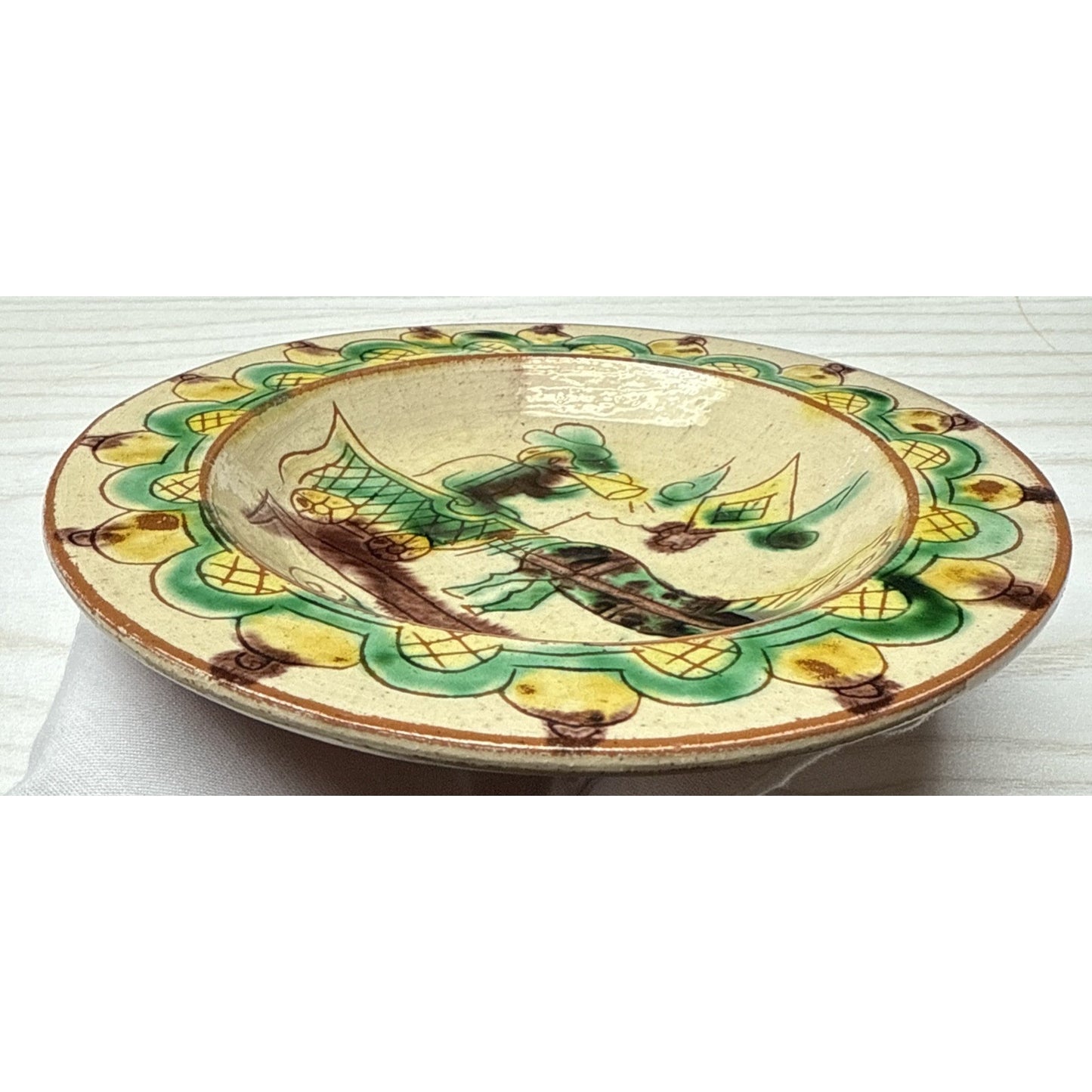 Vintage Folk Art Hutsul Hucul Plate Clay Hand Painted Bowl Plate Hanging