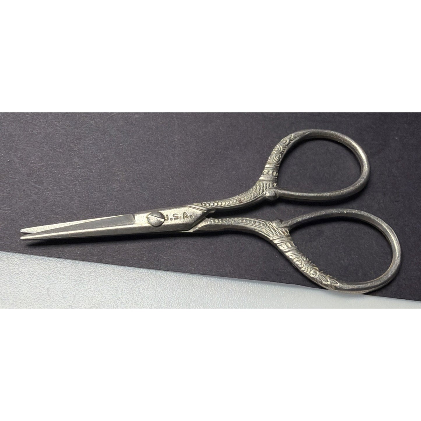 Vintage USA Darning Embroidery Scissors Sewing Silver Tone Ornate Scroll 3.5"