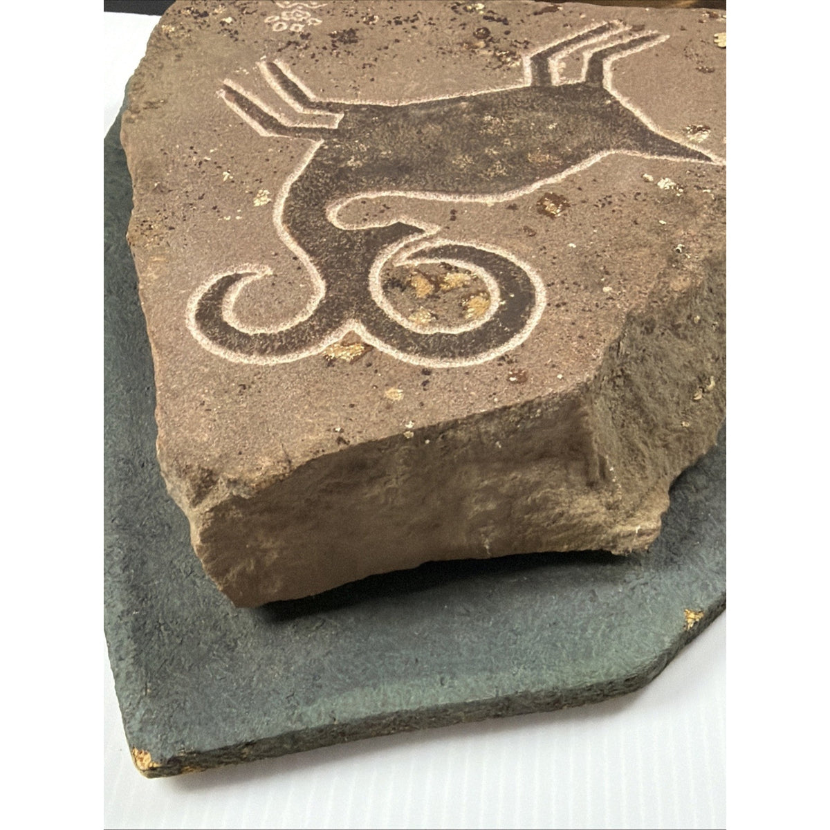 Vtg Pete Cattermole Studio Bighorn Sheep Ram Petroglyph Stone Handmade Plaque