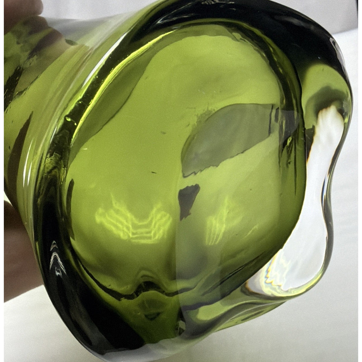 MCM Iittala Finland Anna Olive Green Glass Vase Jorma Vennola As Is Read